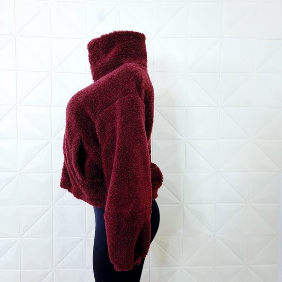Lululemon Women's Red Merlot Cinchable Fleece Zip-Up Cozy Teddy Jacket Size 6 - Picture 4 of 9